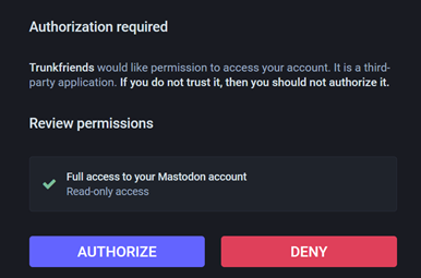 screenshot of mastodon auth screen